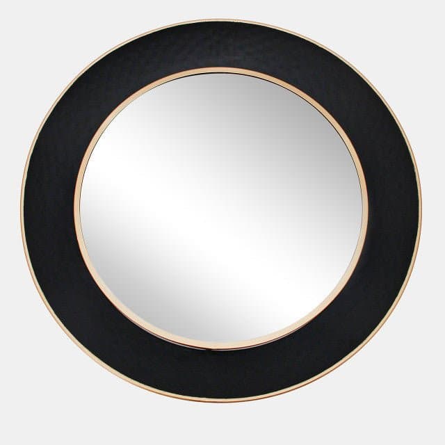 35" Round Metal Mirror W/ Gold Rim in Black - HER Home Design Boutique